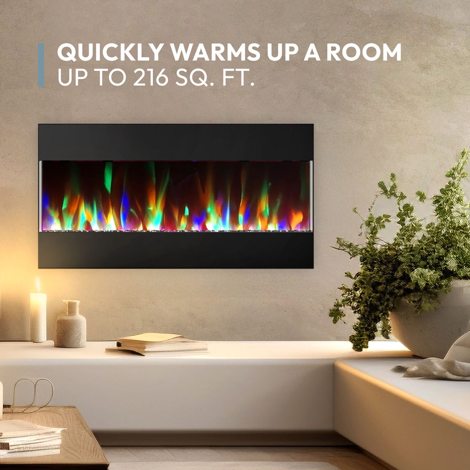 Cambridge 42-in. Black Indoor Wall Mount Electric Fireplace with Crystal Rock Display