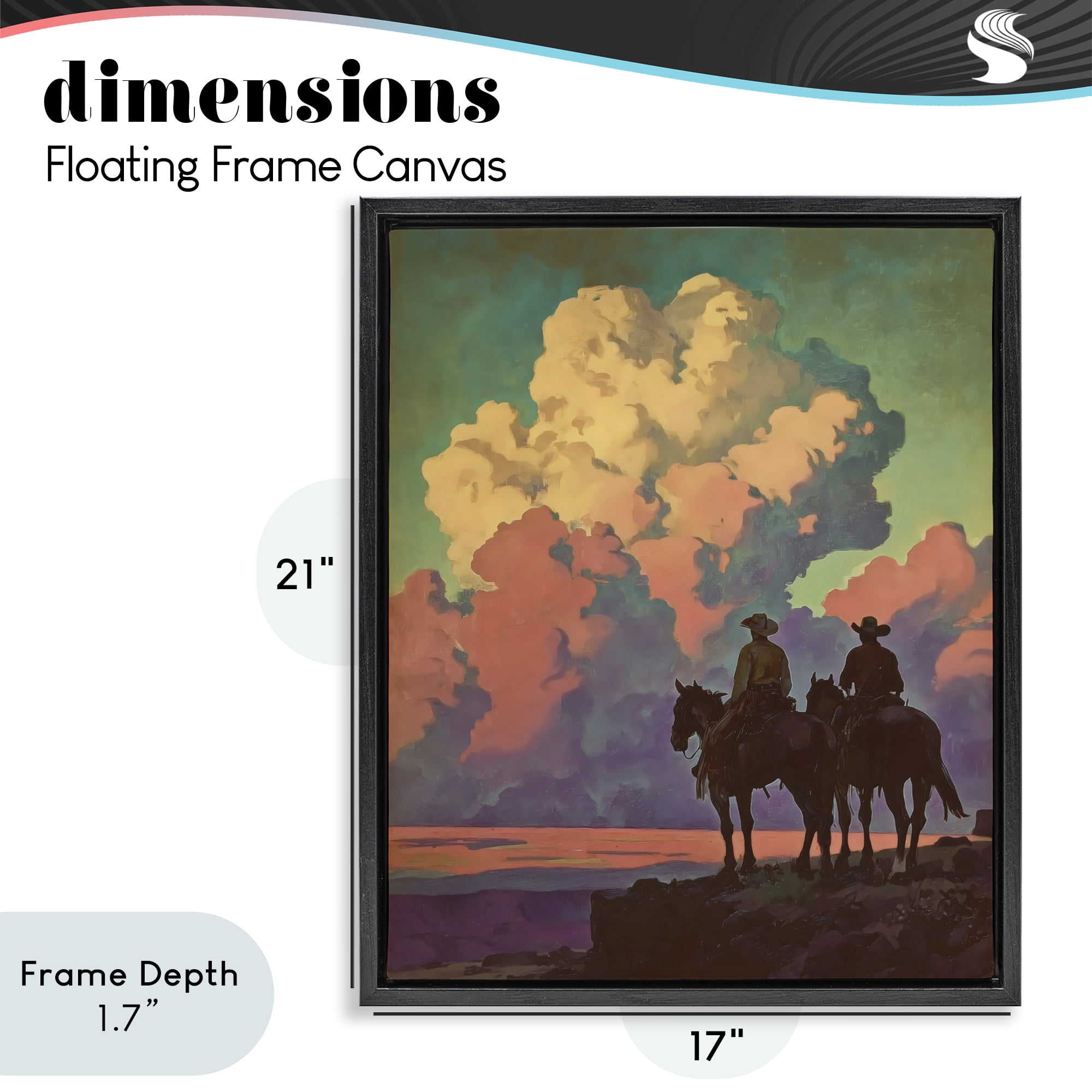 Stupell Industries Cowboys Silhouetted Against Clouds Black Framed Floater Canvas Wall Art, design by Arlington Prints
