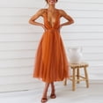 thumbnail image 3 of Dream Lifestyle Sleeveless Deep V-Neck Evening Dress Net Yarn Flowy Hem Sling Backless Women Midi Gauze Dress Female Clothing, 3 of 8