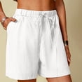 thumbnail image 2 of RYRJJ Women's Cotton Linen Shorts Drawstring Elastic Waist Shorts Casual Summer Comfy Lightweight Baggy Beach Shorts with Pockets(White,L), 2 of 7