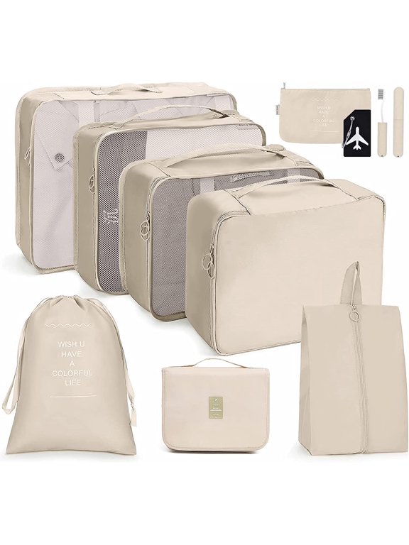 7/8/10 pcs Packing Cubes Set for Travel, Packing Organizers Bags Set with Toiletries Bag for Luggage Suitcase - Lightweight Travel Essential Bag