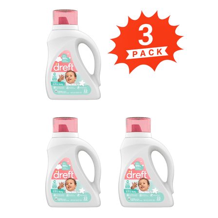 Dreft Stage 2 Active Baby Liquid Laundry Detergent (Pack 3) - 96 Loads, 138fl