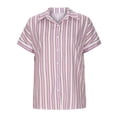 thumbnail image 4 of Summer Savings Clearance 2024! TAGOLD Womens Summer Tops, Women's Tops Fashion Striped Print Button Shirt Female V-Neck Loose T-shirt Blouse Pink, 4 of 5