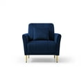 thumbnail image 3 of Velvet Accent Chair with Ottoman, Modern Tufted Upholstered Single Sofa Chair Armchair with Footrest & 1 Pillow, Comfy Leisure Lounge Chair Club Chair with Golden Metal Legs, Living Room Chair, Blue, 3 of 7