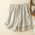 thumbnail image 2 of JIKNTTR Trendy Shorts for Women Summer Thin Linen Shorts Women's Retro Hollow Lace Elastic Waist Casual Pants Dressy Casual Shorts, 2 of 6