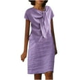 thumbnail image 1 of Robe d'Été pour Femmes 2024 Mode Grande Taille Col Rond Noué Manches Courtes Couleur Coton Lin Robe Longueur Genou avec Manches Courtes et Col Rond 50 % de Réduction!, 1 of 5