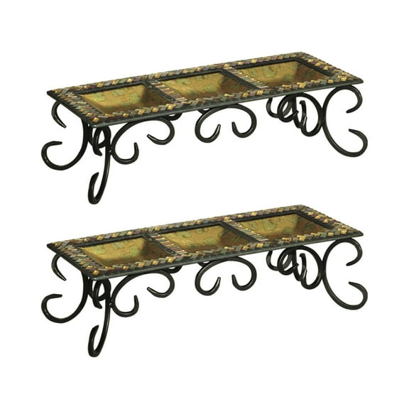 Set of 2 Herringbone Mosaic Zigzag Candle Holders 12"