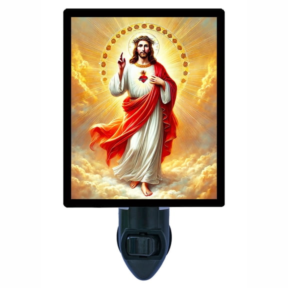 Sacred Heart of Jesus Night Light – Divine Christian Home Decor – Free Switchable Insert