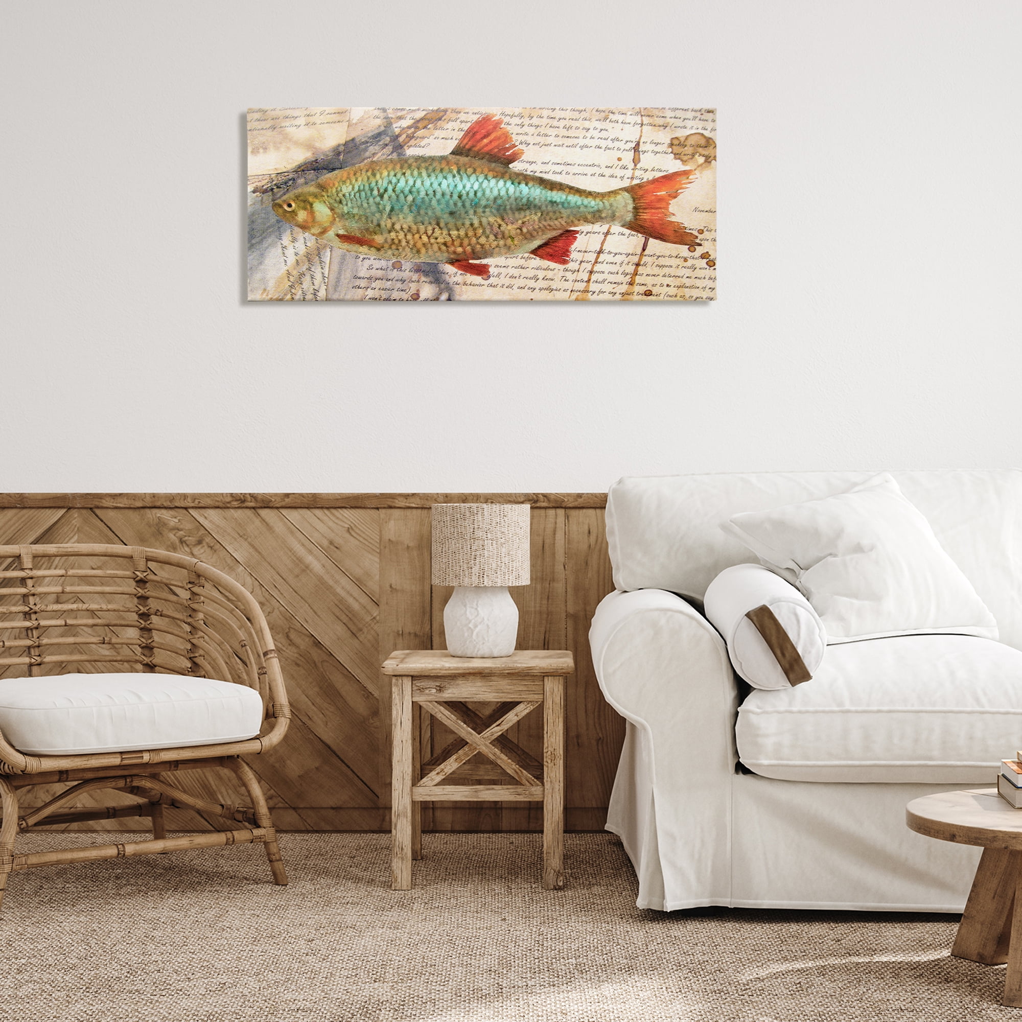 Stupell Industries Vintage Pages & Fish Animals & Insects Painting Gallery Wrapped Canvas Art Print Wall Art, 40 x 17