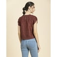 thumbnail image 3 of Moomaya Womens Printed Round Neck Top, Short Petal Sleeves Summer Top, 3 of 9