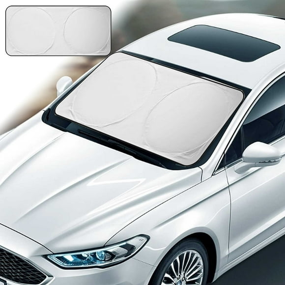 Parasol universal para coche | Tela recubierta de alta densidad | Diseño reflectante de doble anillo | Plegable, portátil, fácil de usar | Ventana delantera | 148x68 cm | Plata