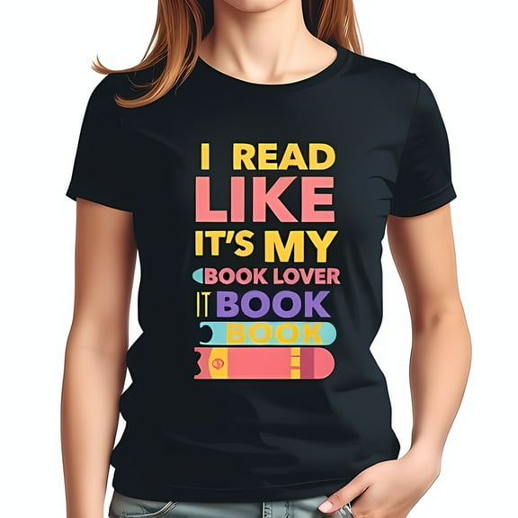 Playful Pastel Graphic Cotton Short Sleeve T-Shirt for Book Lovers - 'I READ LIKE IT'S MY BOOK LOVER IT BOOK BOOK' Design