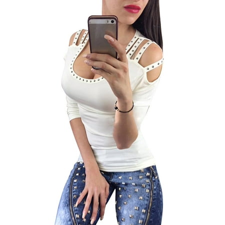 Holiday Womens Bag - Utowu Sexy Womens Cold Shoulder Tops T-Shirt Ladies Casual Summer Holiday Blouse Shirt
