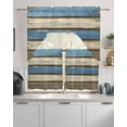 thumbnail image 2 of Blue Beige Wood Grain Kitchen Curtains Swag Valance and Tier Curtains Set 24 Inch Length, Modern Shabby Chic Board Rod Pocket Drape Panels Pair Swag Curtain for Bathroom/Cafe/Window, 2 of 6