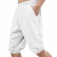 thumbnail image 2 of Men Casual Loose Linen Drawstring Pants Joggers Trousers Elastic Waist Straight Leg Cropped Pockets Lightweight Breathable Quick Dry Beach Vacation Summer Travel Outdoor Hiking, 2 of 9