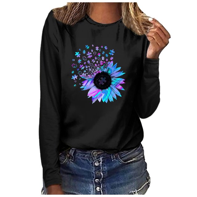 CEHVOM T-shirt Décontracté pour Femme à Imprimé, Col Rond, Manches Longues, Coupe Ample