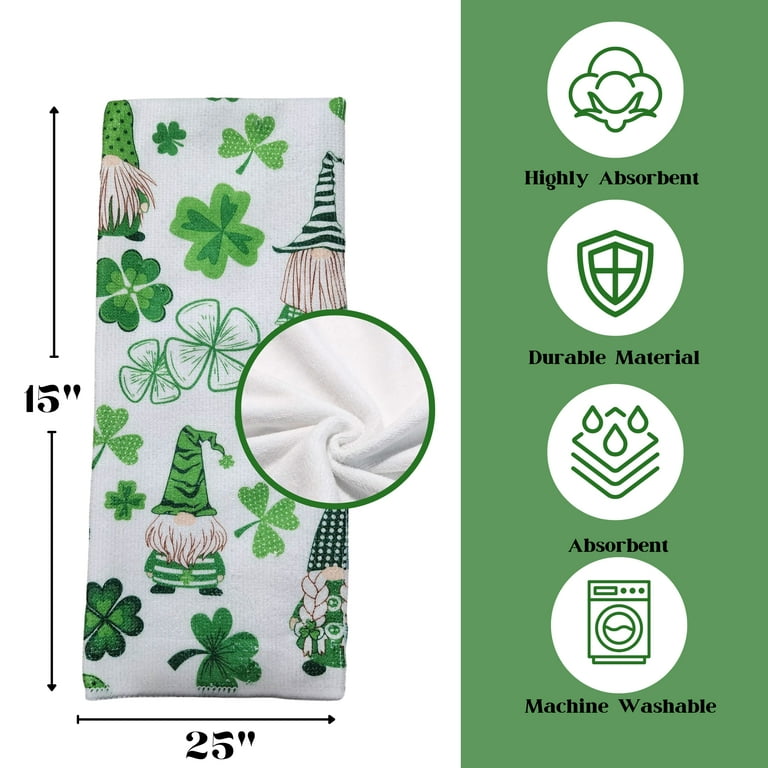 St Patrick s Day Kitchen Towels Absorbent Fast Drying Cloth Soft Feel 100 Polyester Decorative St. Patricks Gnomes Clover Leaf Tea Towel for Home Bathroom Decor Set of 4 CUSTOM Storage Carrier