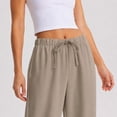 thumbnail image 4 of Wrongduck Women's Wide Leg Pants High Rise Flowy Trousers with Pockets, Wrinkle Resistant Casual Work Business Lounge Pants, 4 of 6