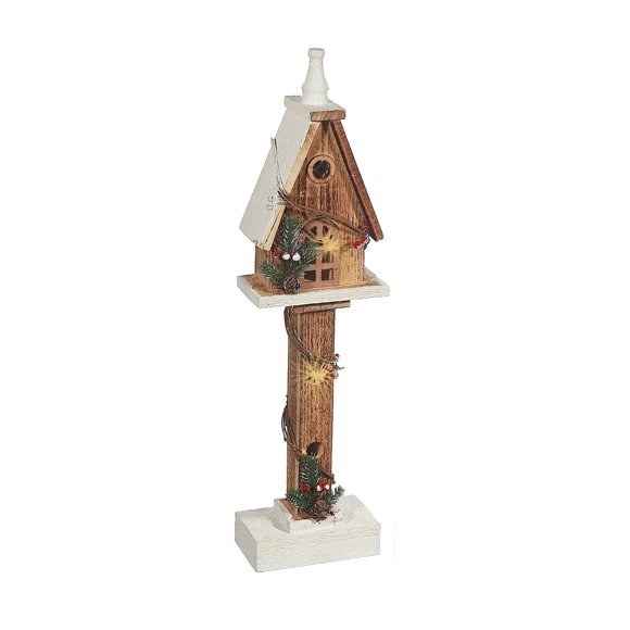 Led Natural Wooden Birdhouse Post