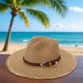 thumbnail image 2 of Sombrero de paja de verano con cinturón trenzado - Sombrilla plegable para viajes y jardinería, 2 of 7