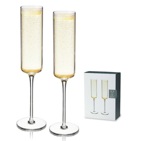 

Viski Laurel Champagne Flutes Crystal Stemmed Wine Glasses Tumblers Glassware for Wine or Cocktails Top Rack Dishwasher Safe 6.75 Oz Set of 2