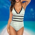 thumbnail image 7 of One Piece Swimsuit Women Tummy Control - V Neck Pistachio Green Checkboard Halter Swim Suits for Women 2025, Padded Full Coverage Bathing Swim Suit for Women, 7 of 7
