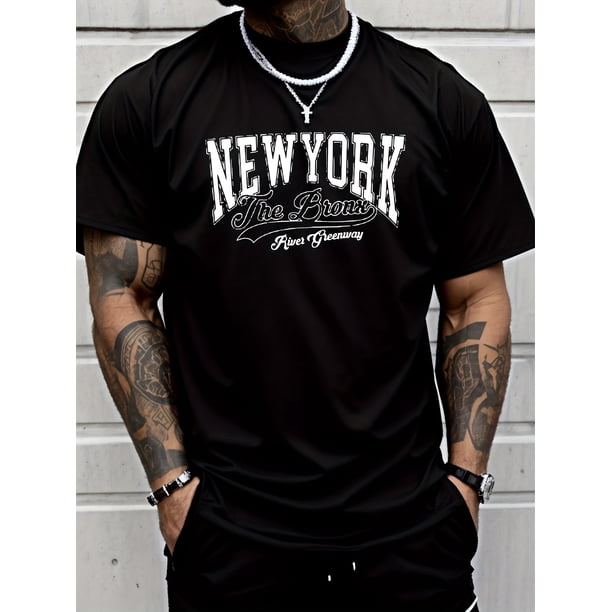' New York' Creative Print Men's Casual T-Shirt, Summer Fashion Crew Neck Short Sleeve Top, Modern Streetwear Style For Men, Casual Sporty Tee, Summer Gifts