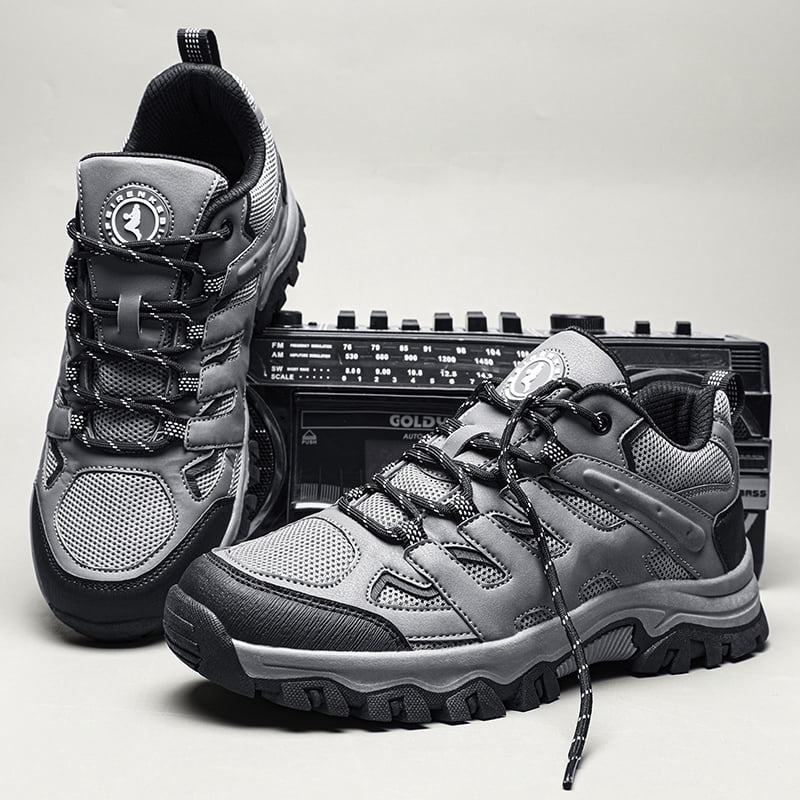 Men's Suede & Mesh Hiking Shoes, Breathable Outdoor Trail Sneakers, Non-Slip Rubber Outsole, Shock Absorption Comfortable Footwear for Trekking, Camping, and Daily Outdoor Activities