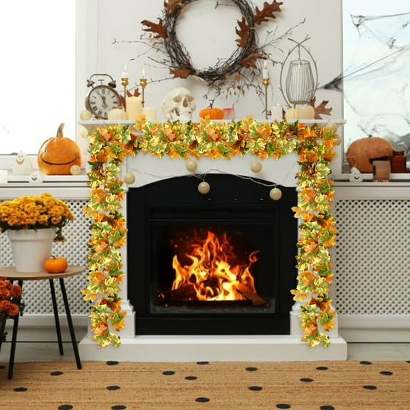 Ljxge Fall Garland Reusable Artificial Maple Garland with Rattan Pumpkins - Multicolor Fall Vine Decor for Halloween Thanksgiving Fireplacepumpkin Garland Fall Garland Outdoor
