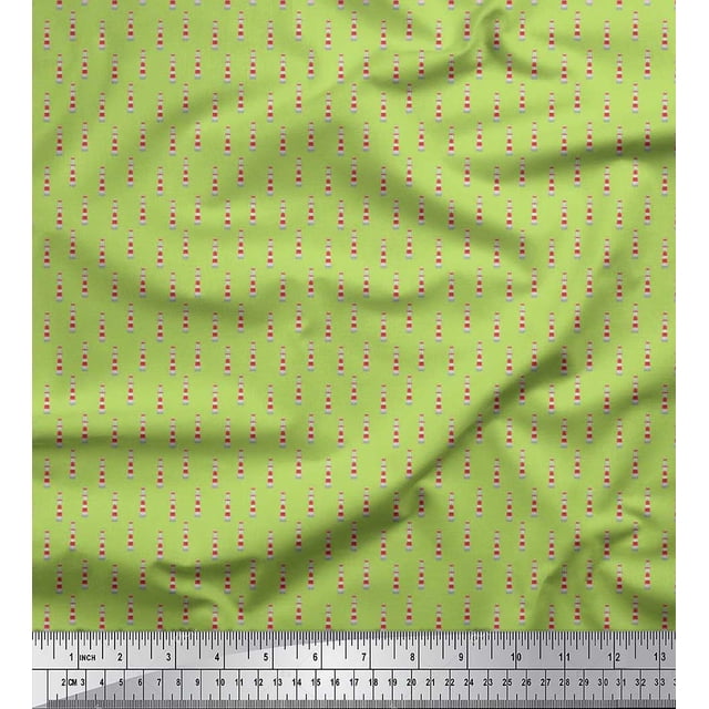 Soimoi Green polyester Crepe Fabric Lighthouse Nautical Printed Craft Fabric by the Yard 52 Inch Wide
