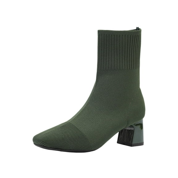 Dasayo Pointed Toe Booties for Women Dress Ankle Green Comfy Stretch Low Heeled Mesh Boots Womens Shoes 36