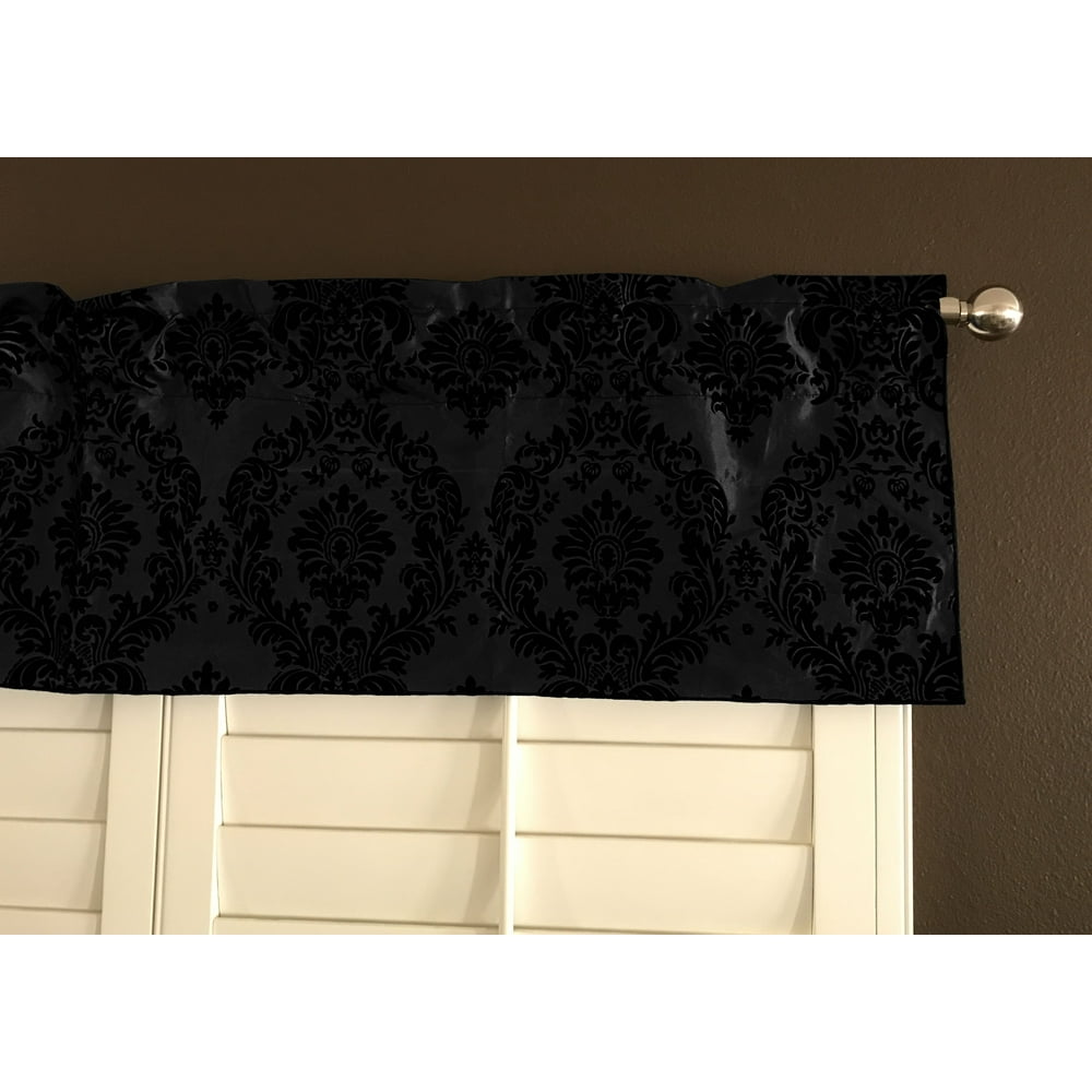 flocking damask taffeta window valance 56 wide black on black Walmart