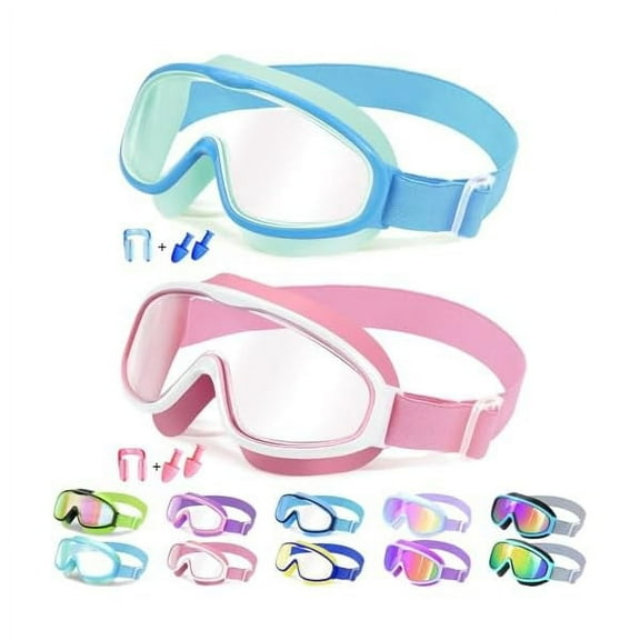 Kids Goggles with Comfort Fabric Strap, Kids Swim Goggles Wide View Anti-Fog/UV No Leaking Swimming Goggles for 3-14