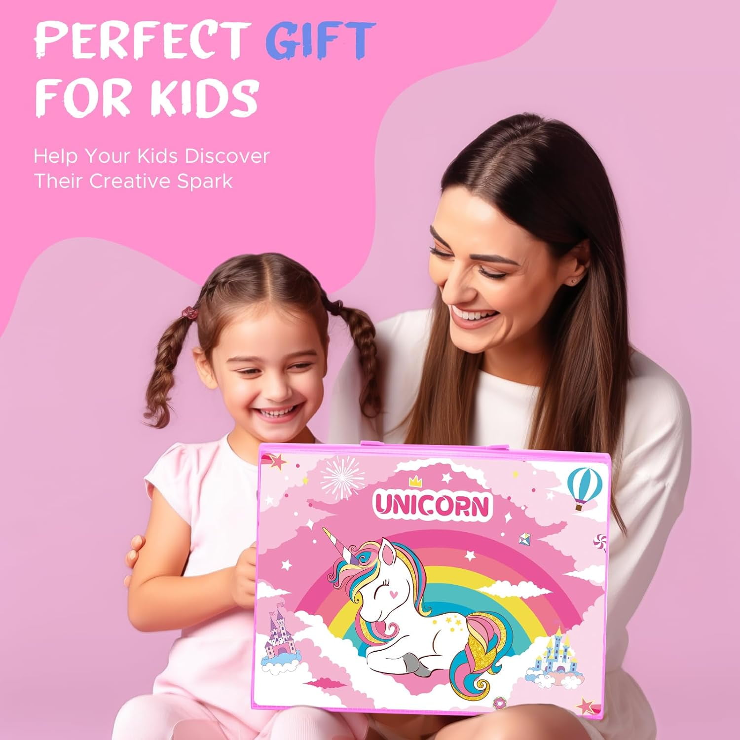 JYPS Art Supplies for Kids,Drawing Kits Unicorn Art Case Coloring Set with Double Sided Trifold Easel,Crayon,Colored Pencil,Marker,Coloring Book,Stencil,Sticker,Drawing Stuffs Gifts for Girls 4-12