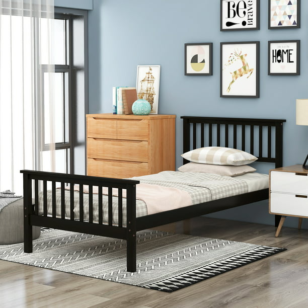 Twin Solid Wood Platform Bed With, Wooden Cottage Platform Bed Frame With Headboard