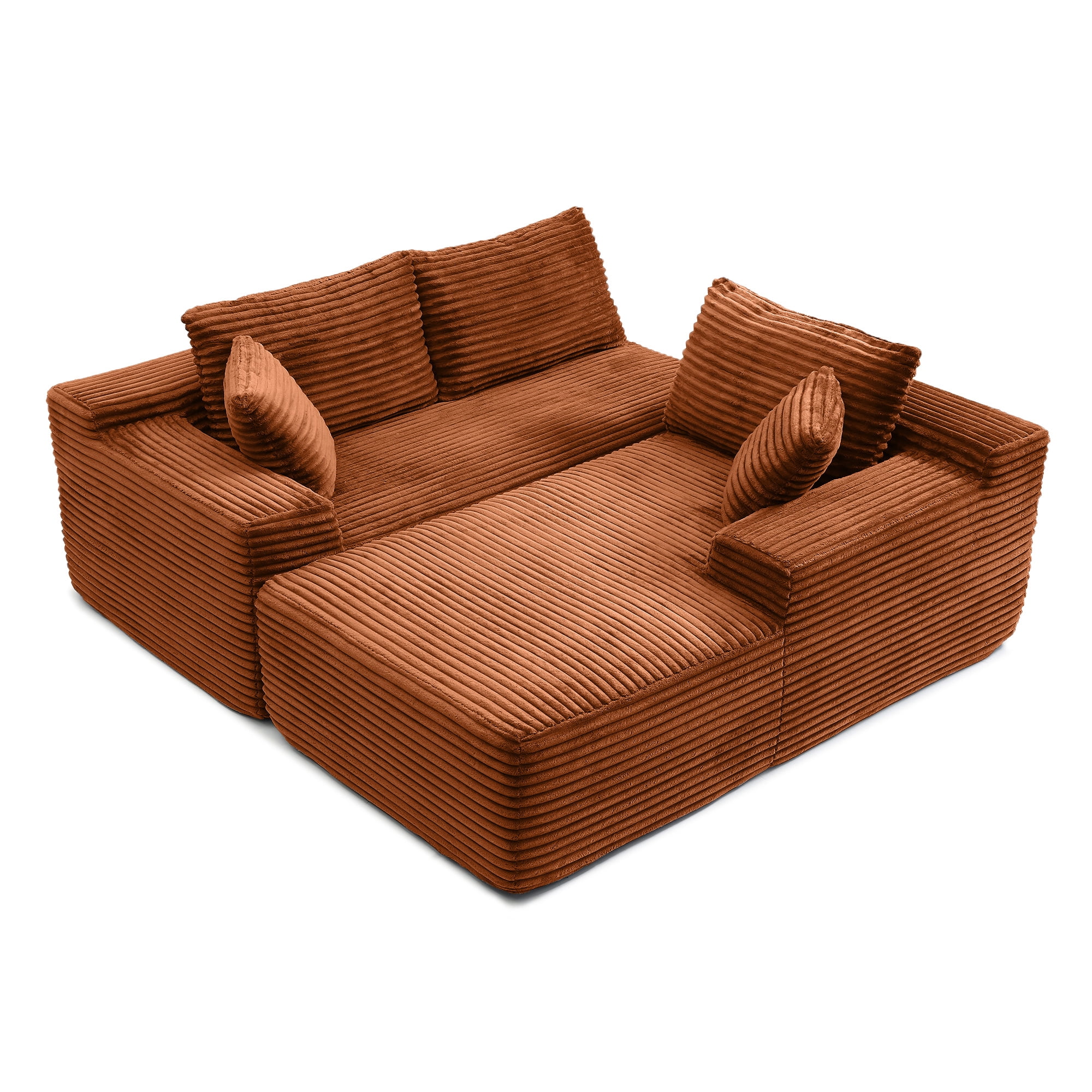 Aukfa 105" Cloud Sectional Sofa Boneless Couch Modular Sofa Bed for Living Room, 2Pillows, Right Chiase, Corduroy, Orange