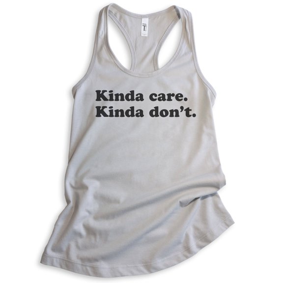 Kinda Care Kinda Don't Tank Top, Ladies Racerback Tank Top, Lazy Tank, Chill Tank, Silver Gray, X-Large
