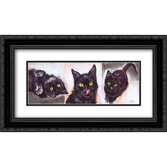 Black Cats Classic 2x Matted 24x14 Black Ornate Framed Art Print by Tarin, Michael