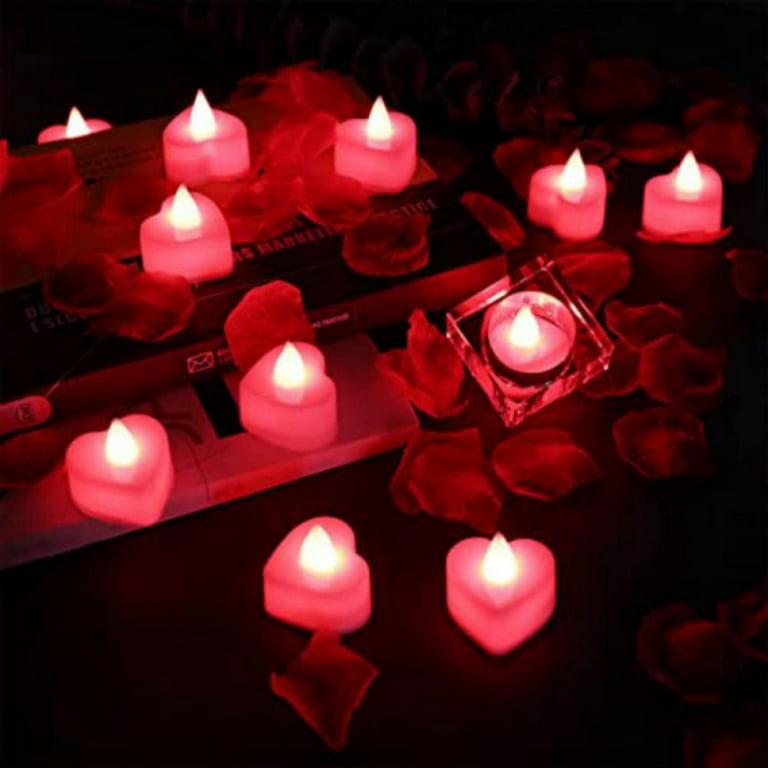 24pcs Romantic Heart Shape LED Tealight Candle Flameless Love Candle for Candlelight Dinner Wedding Night Party Wedding Anniversaries Table Decor (Red