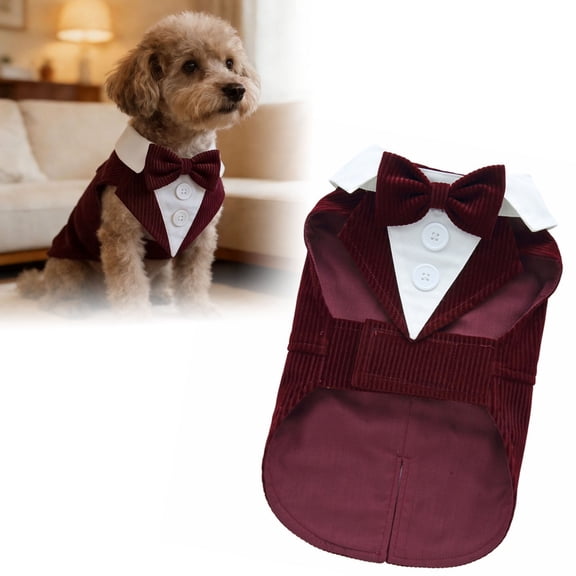 Elegant Dog Tuxedo With Bow Tie Formal Pet Suit With 2 Buttons For Wedding Parties And Special Occasions(Brown-S)