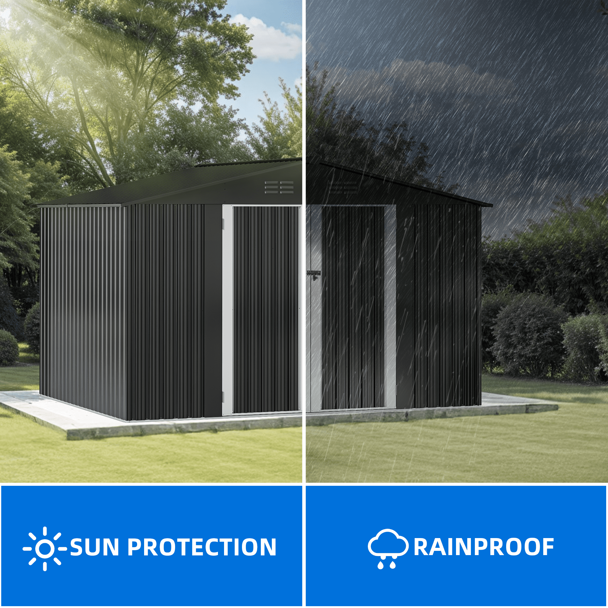 Uforic 10x8ft Metal Storage Shed with Lockable Doors & Vents Storage for Garden Tools, Lawn Equipment, Bikes Dark Gray