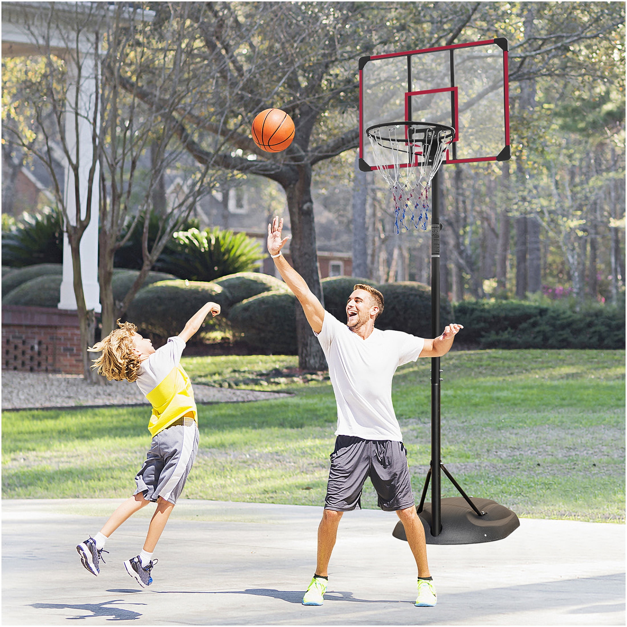 JERFIT Portable Basketball Hoop Stand with Wheels, Height Adjustable 7.5-9.2ft, 32" Backboard for Indoor Outdoor Youth & Adults