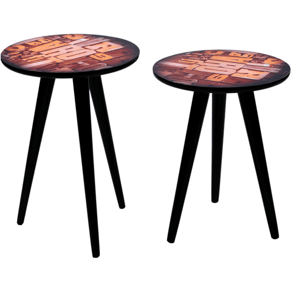 Round Wooden Side Tables, Portable Coffee Tables, End Tables for Living Room and Bedside with Retro Style - Set