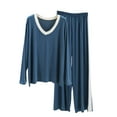 thumbnail image 2 of YanHoo V Neck Pajamas Set Petite Women's Long Sleeve Loose Tops Pants Sleepwear Soft Loungewear Pjs Lounge Set Nightwear, 2 of 6