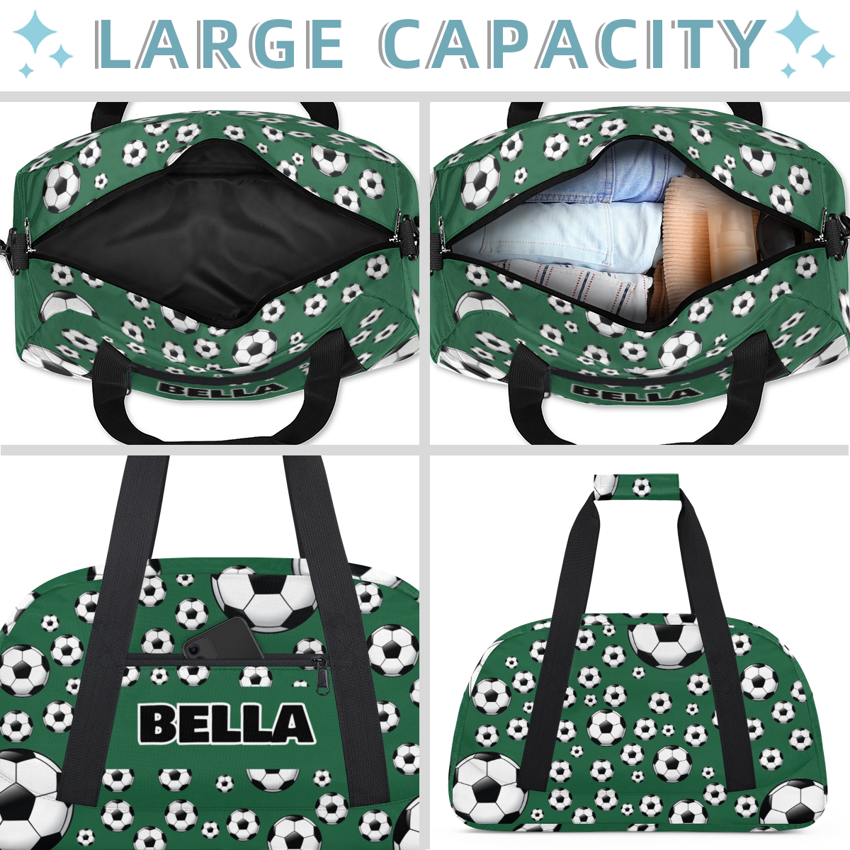 Herdesigns Personalized Soccer Gym Bag Sport Duffel Bag With Name, Custom Sport Bags Weekender Overnight Bags Carry On Weekender Bag Travel Bags, Dark Green