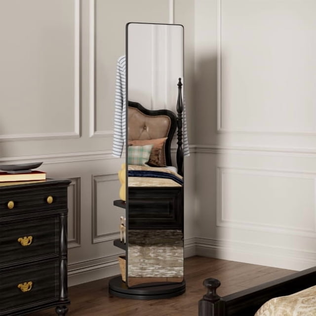 360 ° giratorio 66 "x17.8" espejo multifuncional de longitud completa con gancho de almacenamiento rack