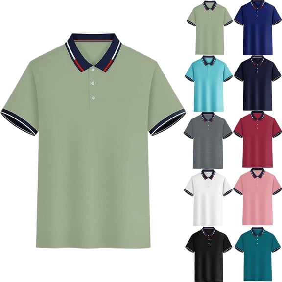 HAJWOH Polo Shirts for Men Dressy Casual Button Collared Golf T Shirt Classic Solid Color Business Summer Blouses
