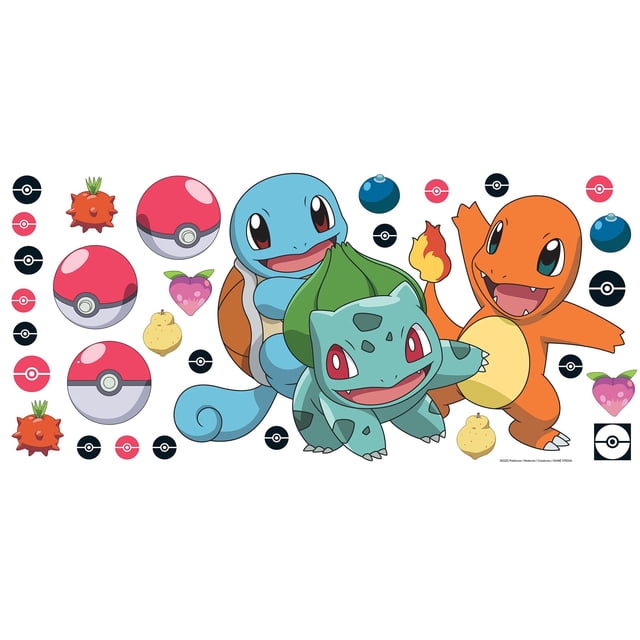 Pokemon Squirtle, Charizard & Bulbasaur - Calcomanías de pared gigantes