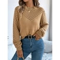 thumbnail image 3 of Women'S Crochet Sweaters Crew Neck Long Sleeve Cute Hollow Out Cotton Pullover Knit Tops Khaki M, 3 of 7