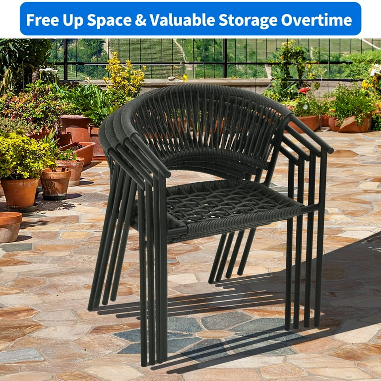 Dextrus Outdoor Dining Chair Set of 4, Rope Woven Stackable Patio